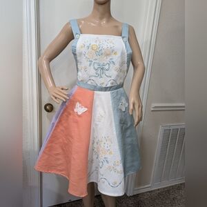 UPCYCLED One of a Kind Sun Dress Full Gored Pastel Shirt with Cutesy Appliques